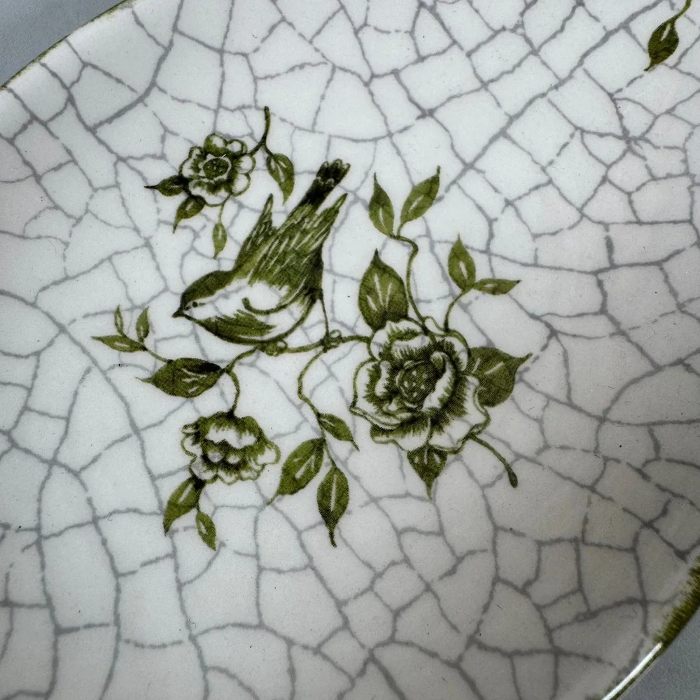 Cracker Barrel Susan Winget Garden Crackle Spoon Rest White Green Bird‎ Flowers